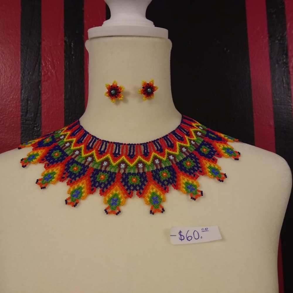 This is a beaded necklace with earrings